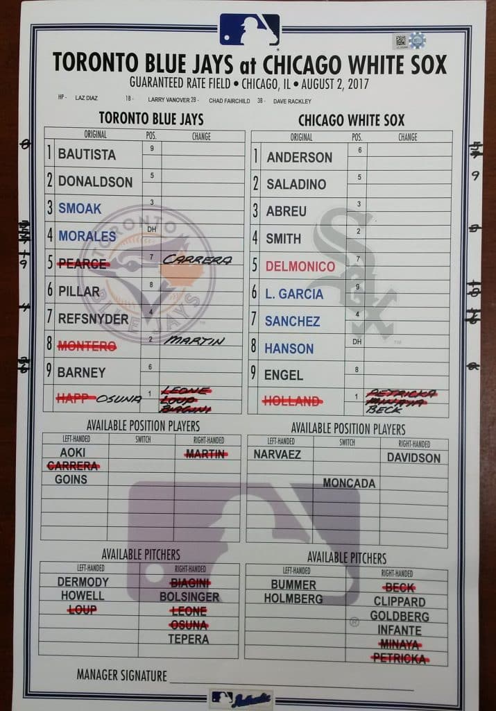 Russell Martin lineup card from game with 100 career SB